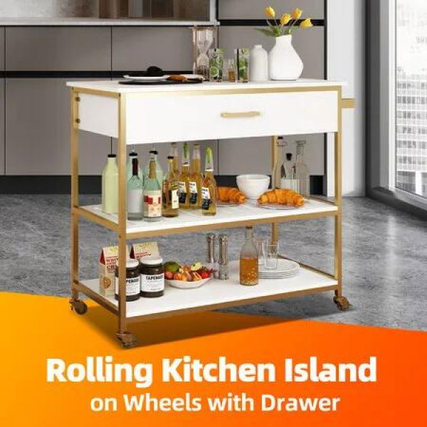 Kitchen Island Trolley Bar Cart Wine Rack Portable Drinks Holder Coffee Tea Serving Rolling Utility Storage Drawer Shelf Organizer on Wheels