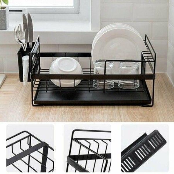 Kitchen Storage Organizer Dish Drainer Drying Rack Iron Sink Holder Tray For Plate Cup Bowl Tableware Shelf Basket Black