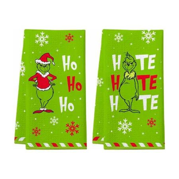 Kitchen Towels Grinch Christmas Absorbent 2 Pcs Hand Dish Bathroomm Holiday Decor Cute Festive Novelty Gift Home Stylish Women Men