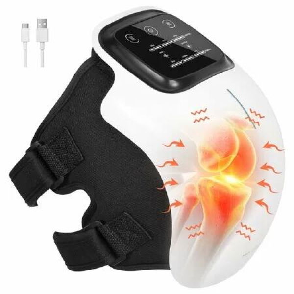 Knee Massager,Cordless Heated Knee Massager with 3 Heating Levels,3 Vibration Modes,LED Screen & Adjustable Straps,Massage with Heat for Relief