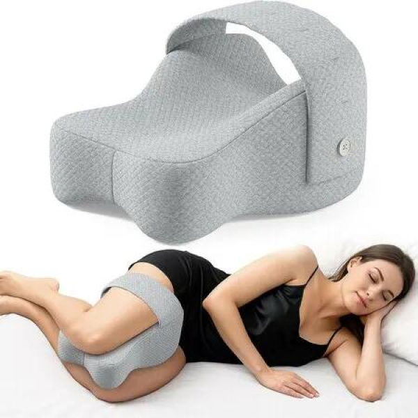 Knee Pillow for Side Sleepers, Memory Foam LegPillow Between Knees, Relieves Back Hip & Knee Pressure with Adjustable Strap Grey