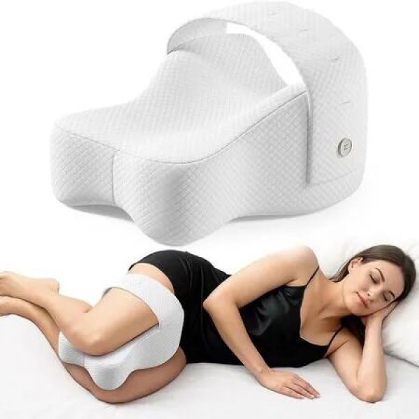 Knee Pillow for Side Sleepers, Memory Foam LegPillow Between Knees, Relieves Back Hip & Knee Pressure with Adjustable Strap White