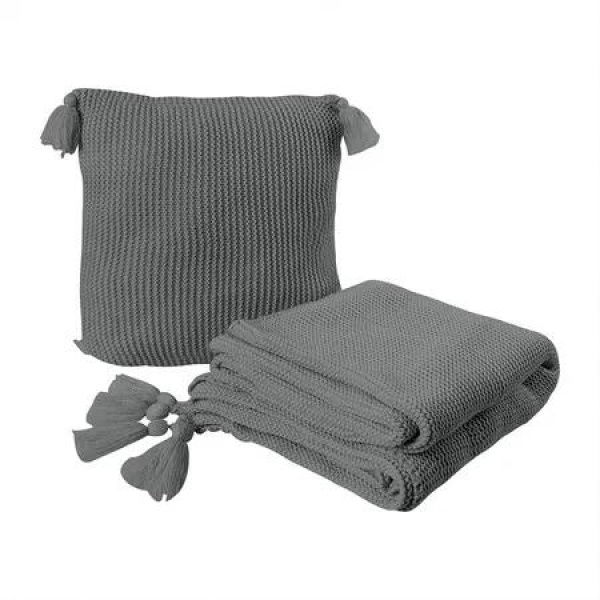 Knitting Throw Blanket Cushion Grey