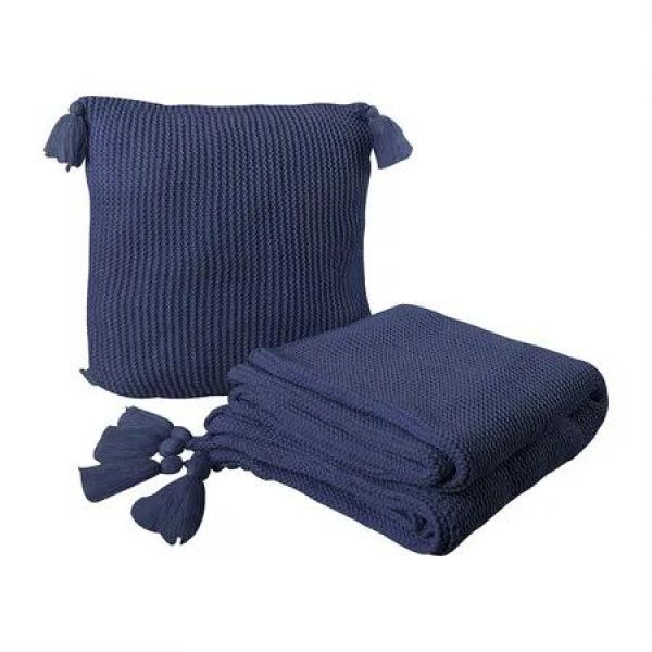 Knitting Throw Blanket Cushion Navy