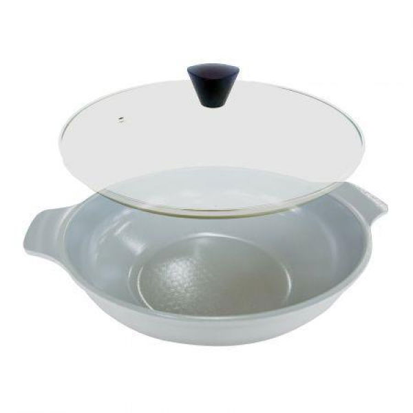 KOMAN Shinewon Vinch IH Two Hands Wok + Glass Lid 28cm Ceramic Non-stick Titanium GRAY