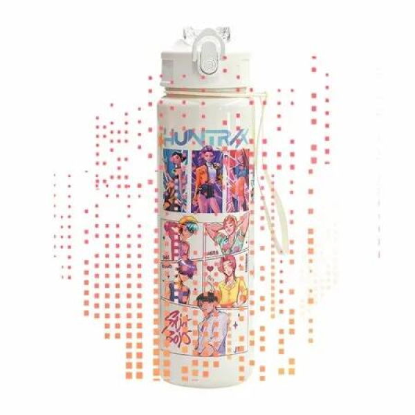 Kpop Cartoon Anime Tumblerâ€“Reusable Anime Hard Plastic Water Bottle with Lid & Straw Eco-Friendly for Kids Christmas Gifts 700ml/24oz (White B)