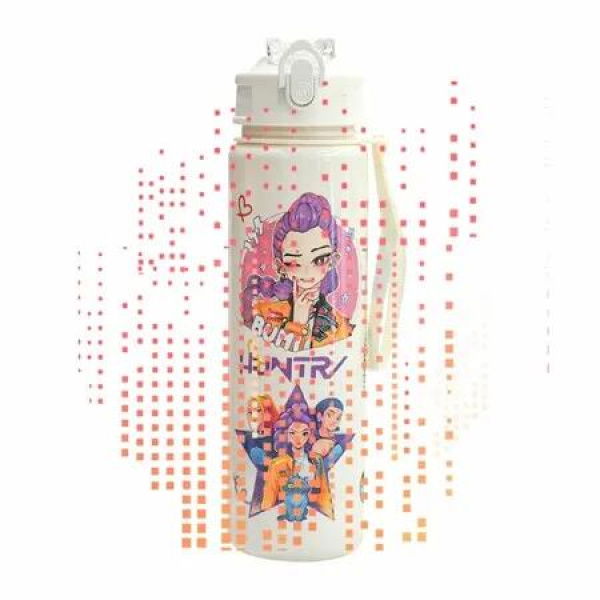 Kpop Cartoon Anime Tumblerâ€“Reusable Anime Hard Plastic Water Bottle with Lid & Straw Eco-Friendly for Kids Christmas Gifts 700ml/24oz (White C)