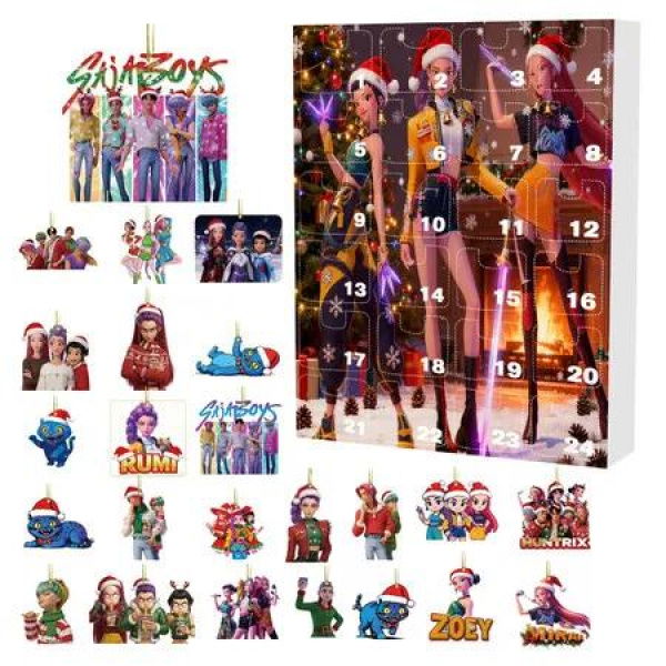 KPOP Demon Hunters Christmas Countdown Advent Calendar 2D Flat Pendant 24 Day Hanging Ornaments For Chrisimas Gift Decoration