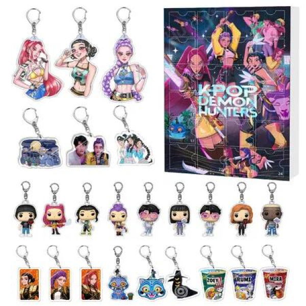 KPOP Demon Hunters Christmas Countdown Advent Calendar 2D Flat Pendant 24 Day Hanging Ornaments For Chrisimas Gift Decoration
