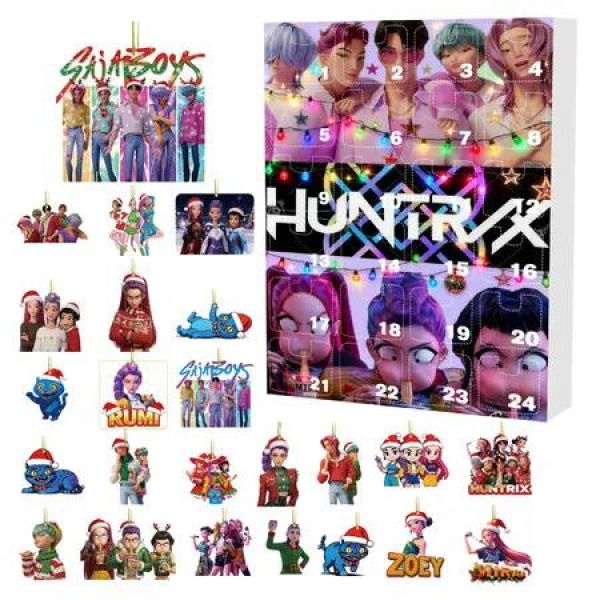 KPOP Demon Hunters Christmas Countdown Advent Calendar 2D Flat Pendant 24 Day Hanging Ornaments For Chrisimas Gift Decoration