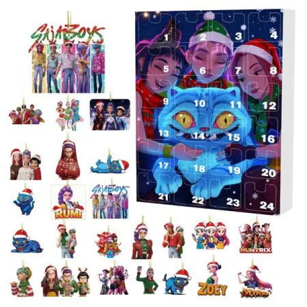 KPOP Demon Hunters Christmas Countdown Advent Calendar 2D Flat Pendant 24 Day Hanging Ornaments For Chrisimas Gift Decoration