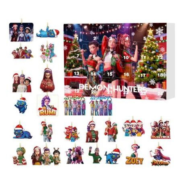 KPOP Demon Hunters Christmas Countdown Advent Calendar 2D Flat Pendant 24 Day Hanging Ornaments For Chrisimas Gift Decoration