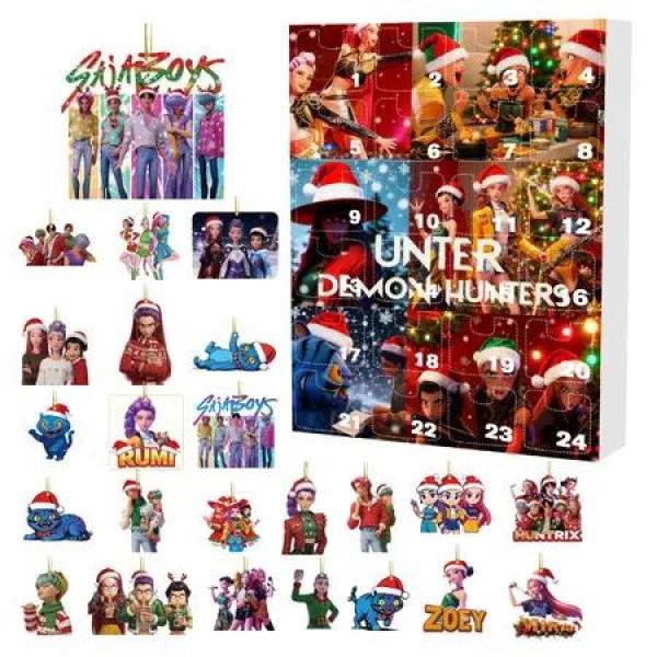 KPOP Demon Hunters Christmas Countdown Advent Calendar 2D Flat Pendant 24 Day Hanging Ornaments For Chrisimas Gift Decoration