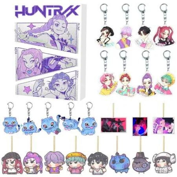 KPOP Demon Hunters Christmas Countdown Advent Calendar 2D Flat Pendant Keychain 24 Day Hanging Ornaments For Chrisimas Gift Decoration