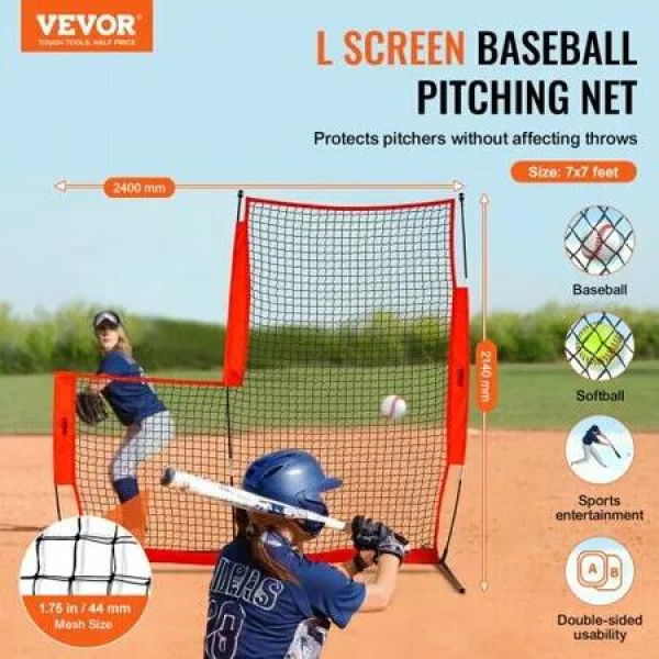 L Screen Baseball for Batting Cage 7x7 ft Baseball & Softball Safety Screen Body Protector Portable Batting Screen with Carry Bag & Ground Stakes Baseball