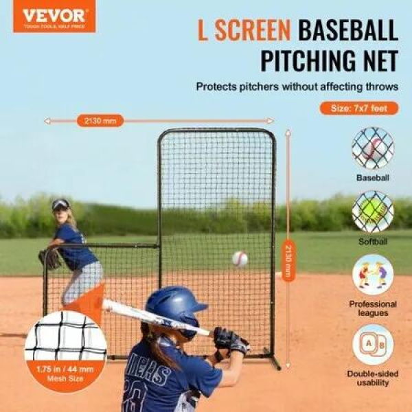 L Screen Baseball for Batting Cage 7x7 ft Baseball Softball Safety Screen Body Protector Portable Batting Screen with Carry Bag & Ground Stakes Heavy Duty