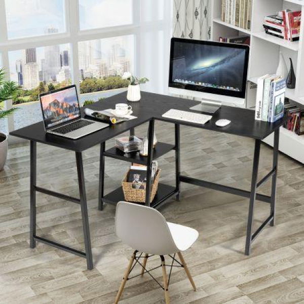 L-Shaped Corner Computer Desk With 2-Tier Storage Shelves