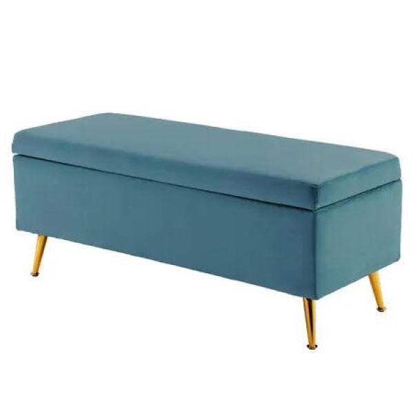 La Bella Storage Ottoman Bench Seat 110cm Chest Couch Stool Velvet - Ocean Blue