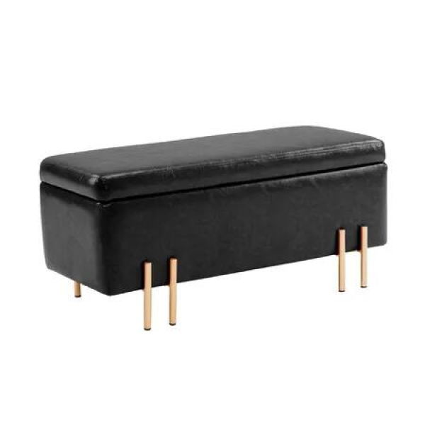 La Bella Storage Ottoman Bench Seat 97cm Chest Couch Stool PU Leather - Black