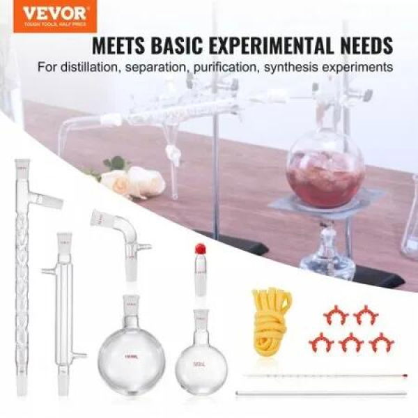 Lab Distillation Kit 3.3 Boro Lab Glassware Distillation Kit with 24 40 Joint 1000ml Essential Oil Distillation Apparatus Kit 14 pcs Set