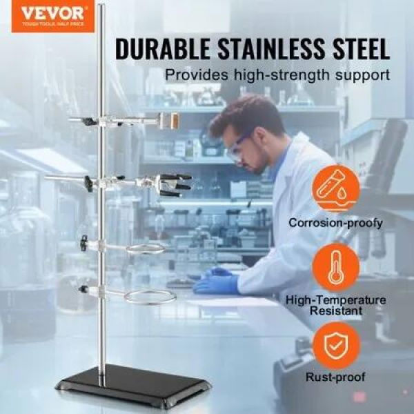 Lab Stand Support Laboratory Retort Support Stand 2 Sets Steel Lab Stand 23.6' Rod and 8.3' x 5.3' Cast Iron Base Includes Flask Clamps Burette