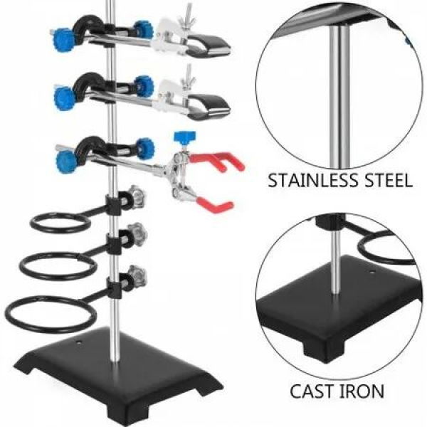 Laboratory Grade Metalware Set - Support Stand Premium Iron Material Laboratory Stand Support Lab Clamp Flask Clamp Condenser Stand 60cm