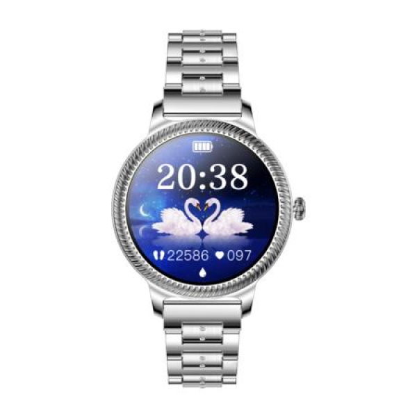 Ladies' Women Smartwatch Heart Rate Blood Oxygen Monitoring Message Notifications Valentine's Christmas Gift Wife Girlfriend Solid SILVER-Tone Steel Band.