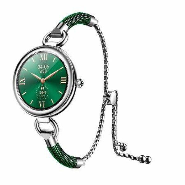 Lady Smart Chain Bracelet Watch HD Full-Touch Color Screen Waterproof Health Monitor For Women (Silver-Green)