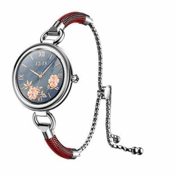 Lady Smart Chain Bracelet Watch HD Full-touch IPS Color Screen Waterproof Health Monitor For Women (Silver-Red)