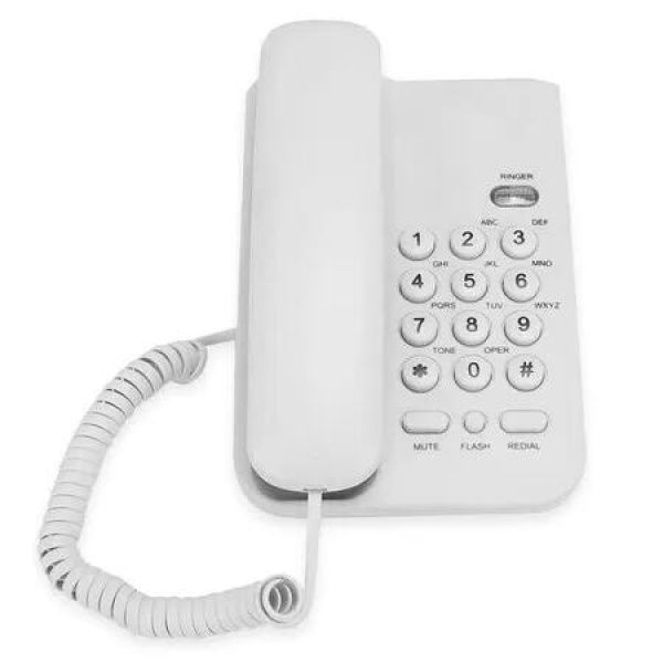 Landline Phone, Wired Desktop Wall Mount Corded Telephone English Extension Phone with Redial Flash Function for Home, Office, White