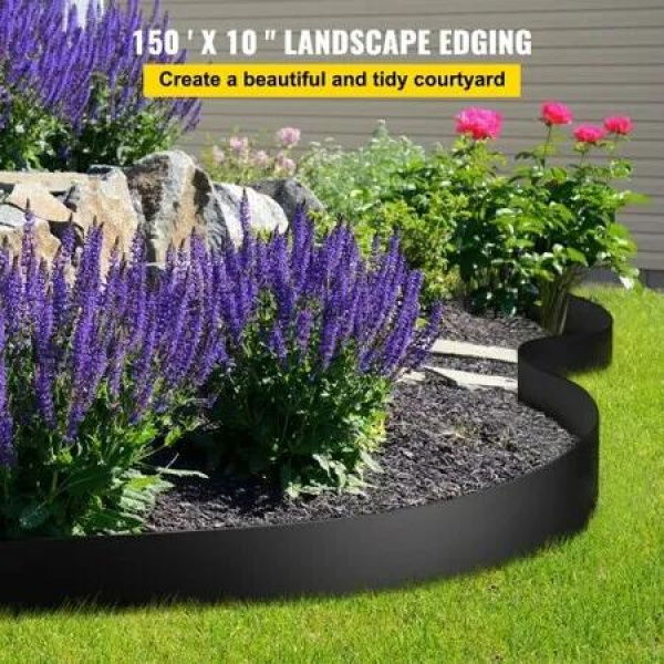 Landscape Edging, 25.4 cm Depth 45.72 m Total Length, Recycled HDPE Coiled Terrace Board, Flexible Bender Border for Landscaping, Lawn, Garden, Yard, Against Invading Weeds, Black