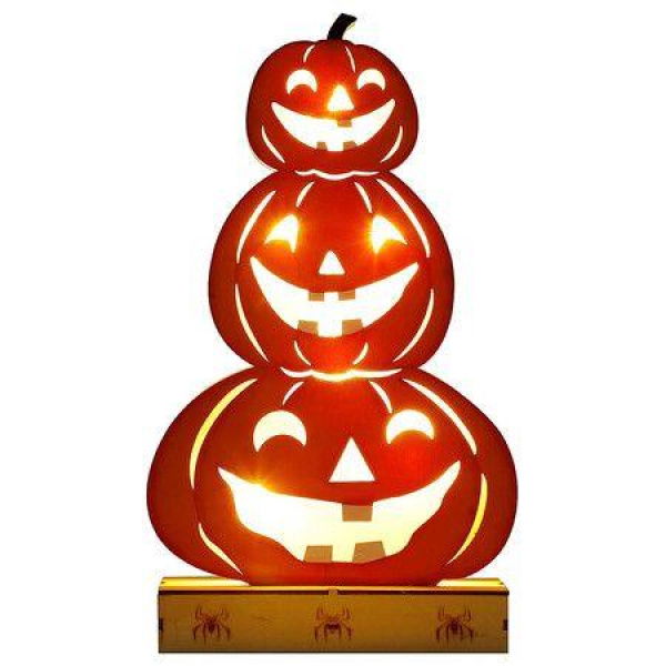 Lantern Lights Wooden Stacked Ornaments Battery Operated Halloween Pumpkin Collectible Figurines Tabletop Ornament