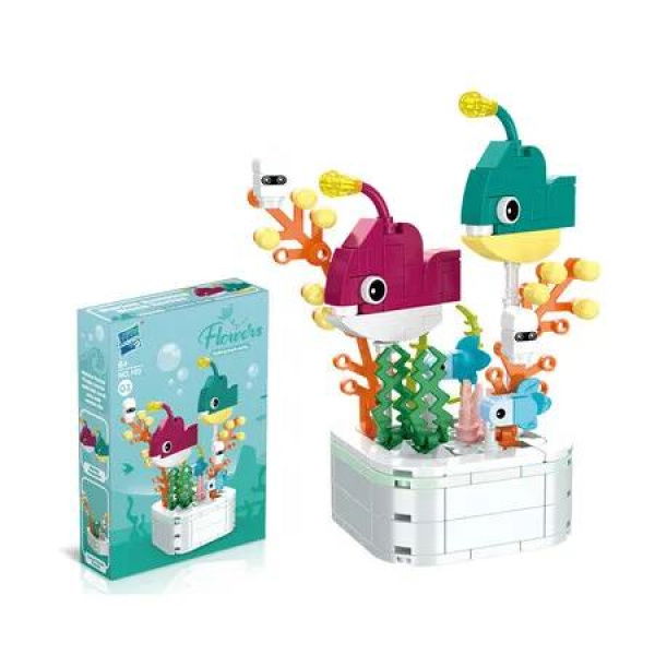 Lanternfish Potted Plant Building Block Toy Ocean Potted Plant Series Ornaments Childrens Early Education Exquisite Flower Bonsai Building Blocks
