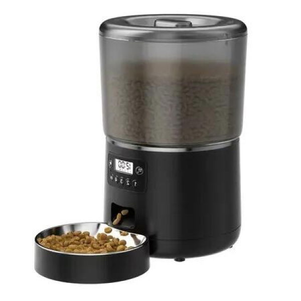 Large 4L Stainless Steel Auto Smart Cat Feeder Bowl with LCD Display and Timer for Fresh Feeding (Black)