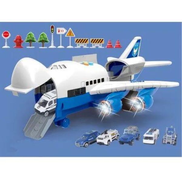 Large Airplane Toys Set 6 Police Cars Vehicle Play 11 Road Signs Educational Learning 8in1 Gifts Children Ages 3+