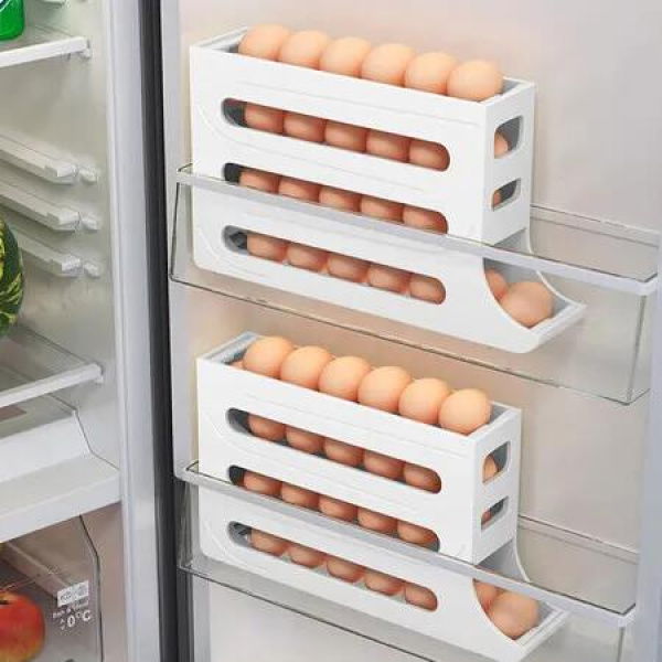 Large Automatic Egg Rolling Rack/Egg Storage Holder for Refrigerator, Space-Saving Design(White)