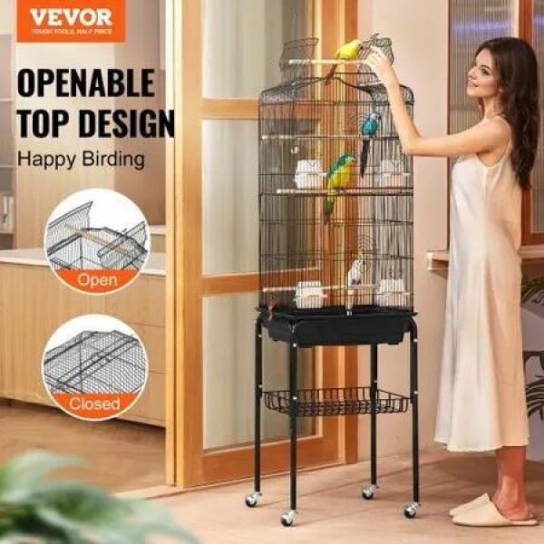 Large Bird Cage 62 in Rolling Metal Parakeet Cage for Cockatiels Parrot