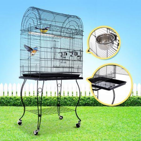 Large Bird Cage Budgies House Parrot Canary Home Aviary Perch Indoor Outdoor Dome Top Stand Alone On Wheels