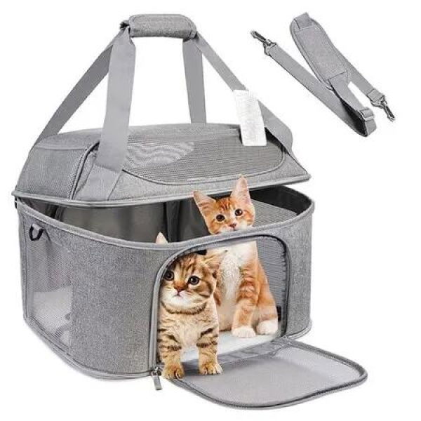 Large Cat Carrier for 2 Cats, Soft Side Pet Carrier for Cats Small Dog Up to 20 lbs, Collapsible Travel Dog Carrier Bag, Backpack (Gray)