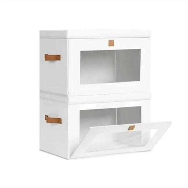Large Closet Storage Organizer Clothes Storage Bins with Handles,Window,Collapsible Boxes with Lids Fabric Containers for Living Room(2 Pack,White)