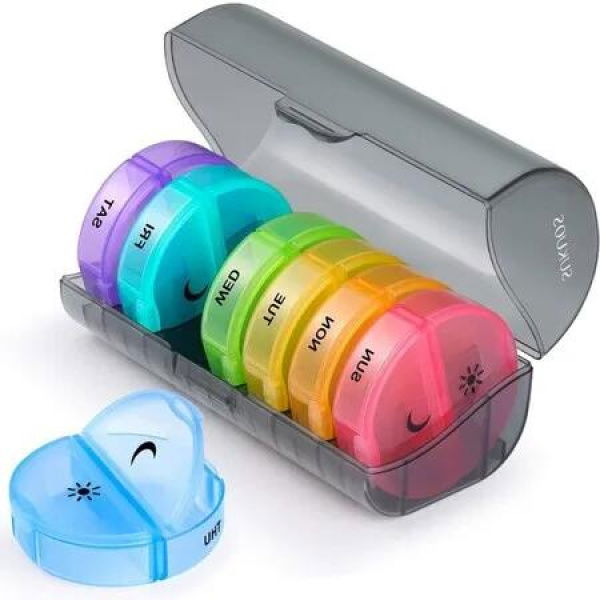 Large Daily Pill Cases Organizer: 7 Day,2 Times a Day for Pills/Vitamin/Fish Oil/Supplements (Rainbow)