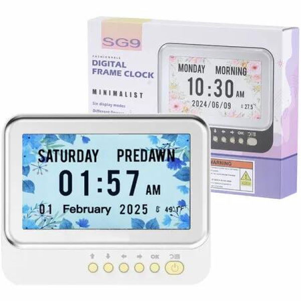 Large Display Alarms and Medicine Reminders Dementia Clock Seniors 6 Display Modes 7 Inch Digital Clock Auto Dimmable Temperature Date