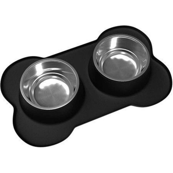 Large Dog Bowls And Mat Set 54 Oz (black).