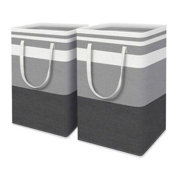 Large Laundry Basket Waterproof Freestanding Laundry Hamper Collapsible Tall Clothes Hamper With Extended Handles For Clothes Toys In The Dorm And Family (Gradient Grey 2 Pack 75L).