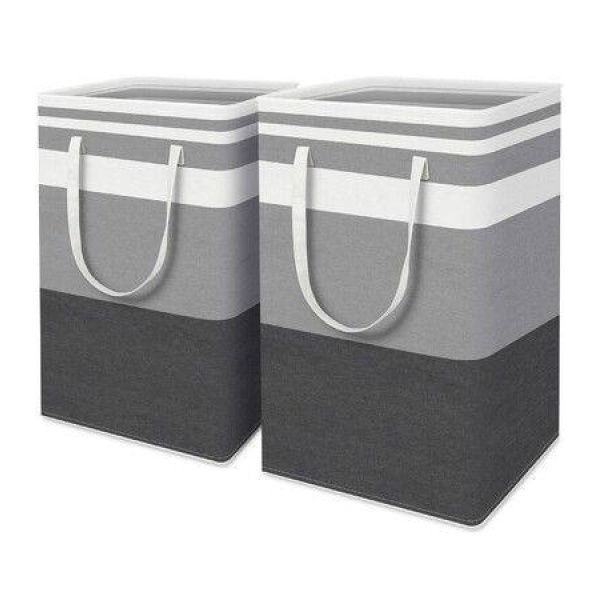 Large Laundry Basket,Waterproof,Freestanding Laundry Hamper,Collapsible Tall Clothes Hamper with Extended Handles (Grey,2Pack,75L)