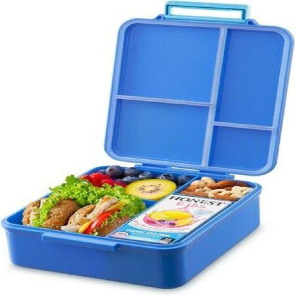 Large Leak-Proof Bento Lunch Box With 4 Compartments For Kids Compatible With Caperci Thermos Jar (Blue)