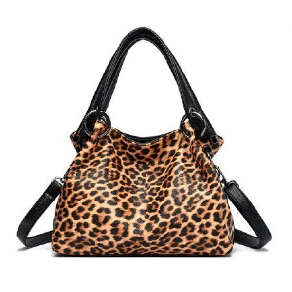 Large Leopard Print Sequin Paillette Women Lady Tassels Handbag Shoulder Bag - Leopard Grain