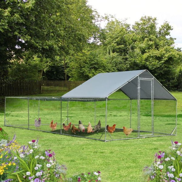 Large Metal Chicken Coop With Waterproof And Sun-proof Cover.