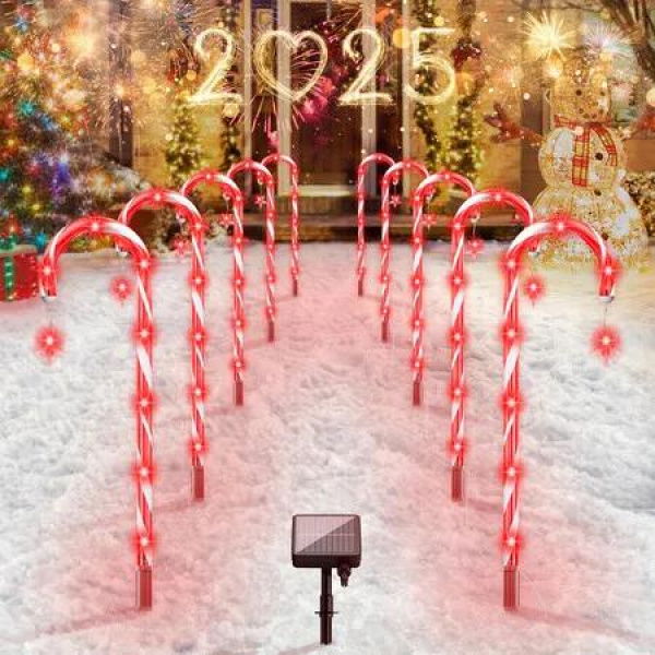 Large Panel 160 RED LED Solar Candy Cane Pathway Lights,Solar Christmas Lights Outdoor Decorations Waterproof IP65,8 Modes Candy Cane Lights (20 Pack)