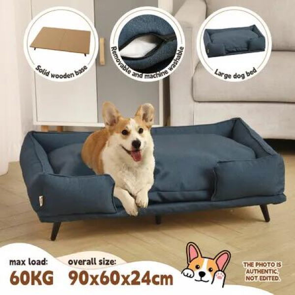 Large Pet Dog Bed Soft Puppy Sofa Cat Couch Lounge Chaise Raised Cushioned Doggy Furniture Removable Cover 90x60x24cm